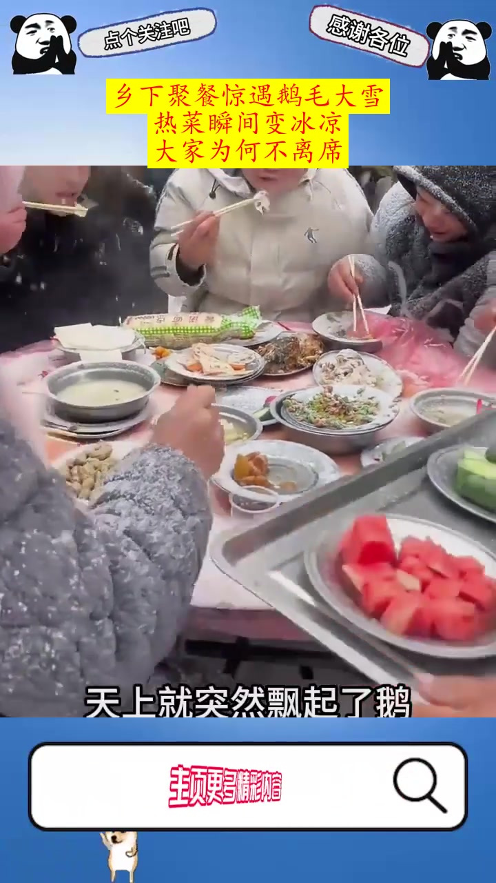 乡下聚餐惊遇鹅毛大雪,热菜瞬间变冰凉,大家为何不离席?