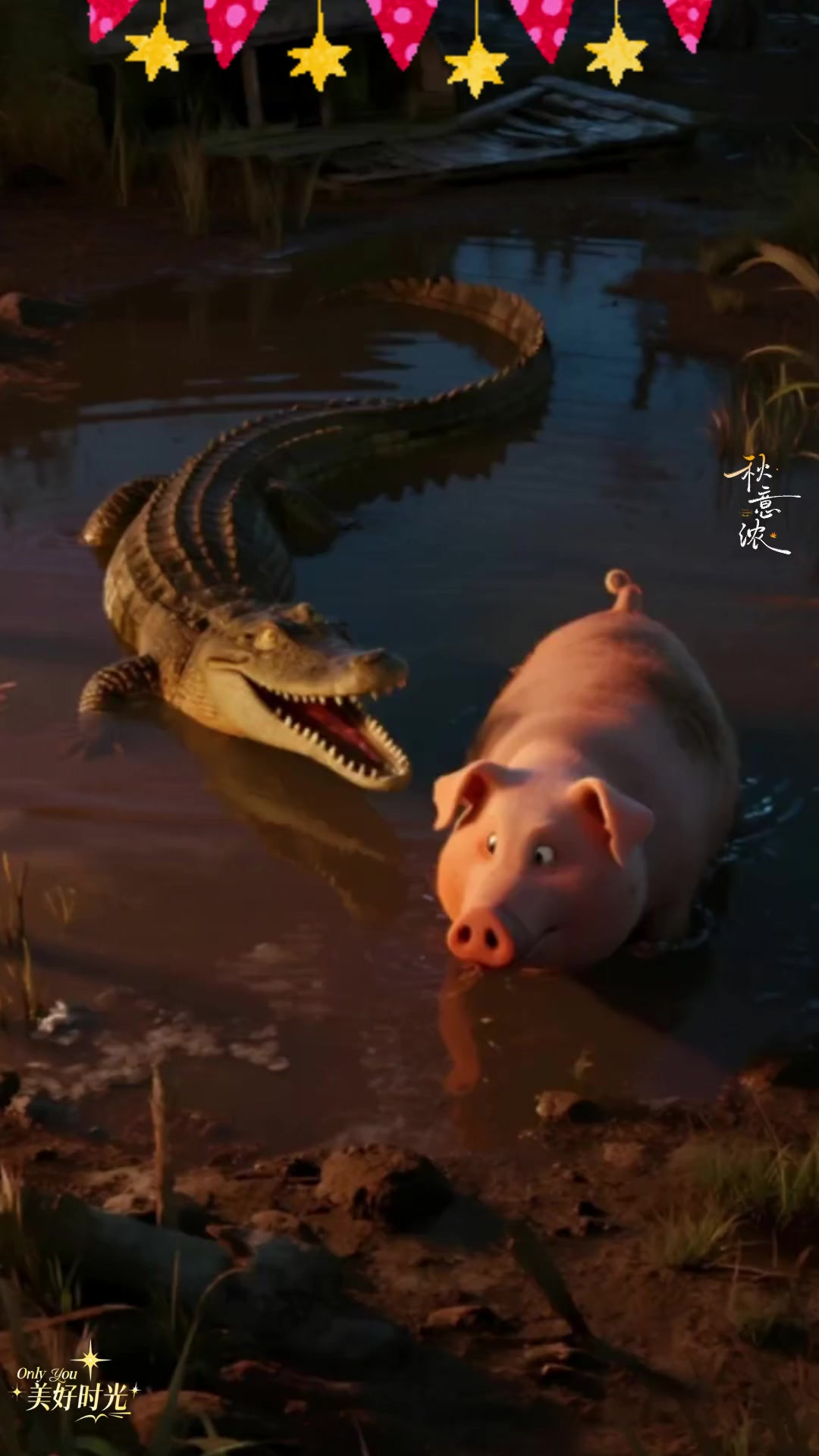 哈哈哈鳄鱼偷袭野猪
