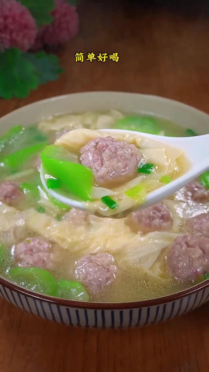 汤鲜味美的丝瓜肉丸豆皮汤,我家大人小孩都喜欢!