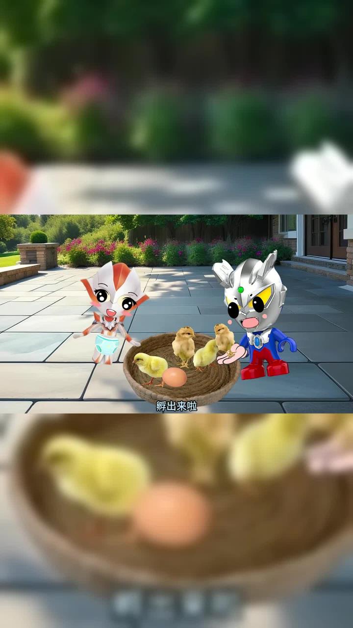 启蒙早教玩具动画:小格丽乔和小赛罗奥特曼帮助孵小鸡