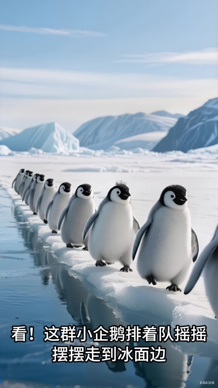 企鹅们排队，集体跳水游泳