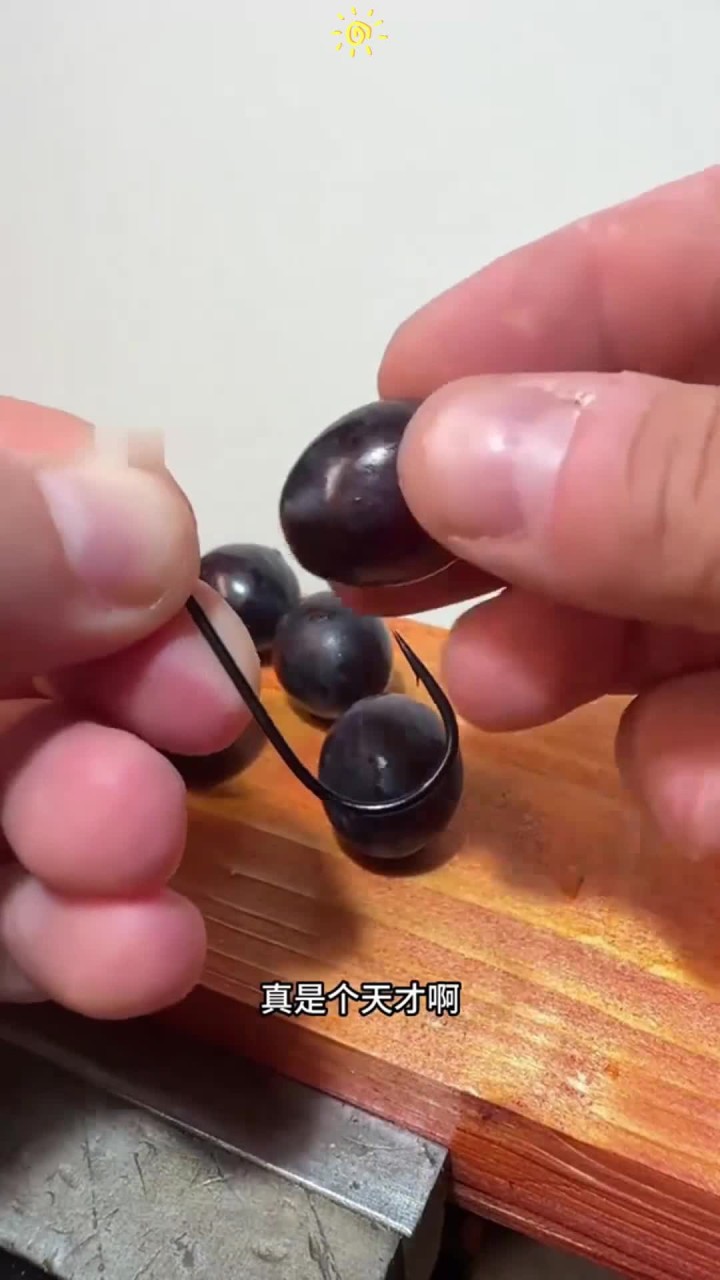 钓饵穿到钓钩上转一圈挂两次更加牢固,真是个天才