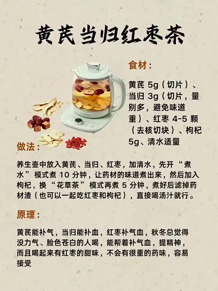 冬季暖心养生壶食谱,脸色红润不显黄!秋冬干燥,嗓子干痒、手脚冰冷,来点热饮暖身又