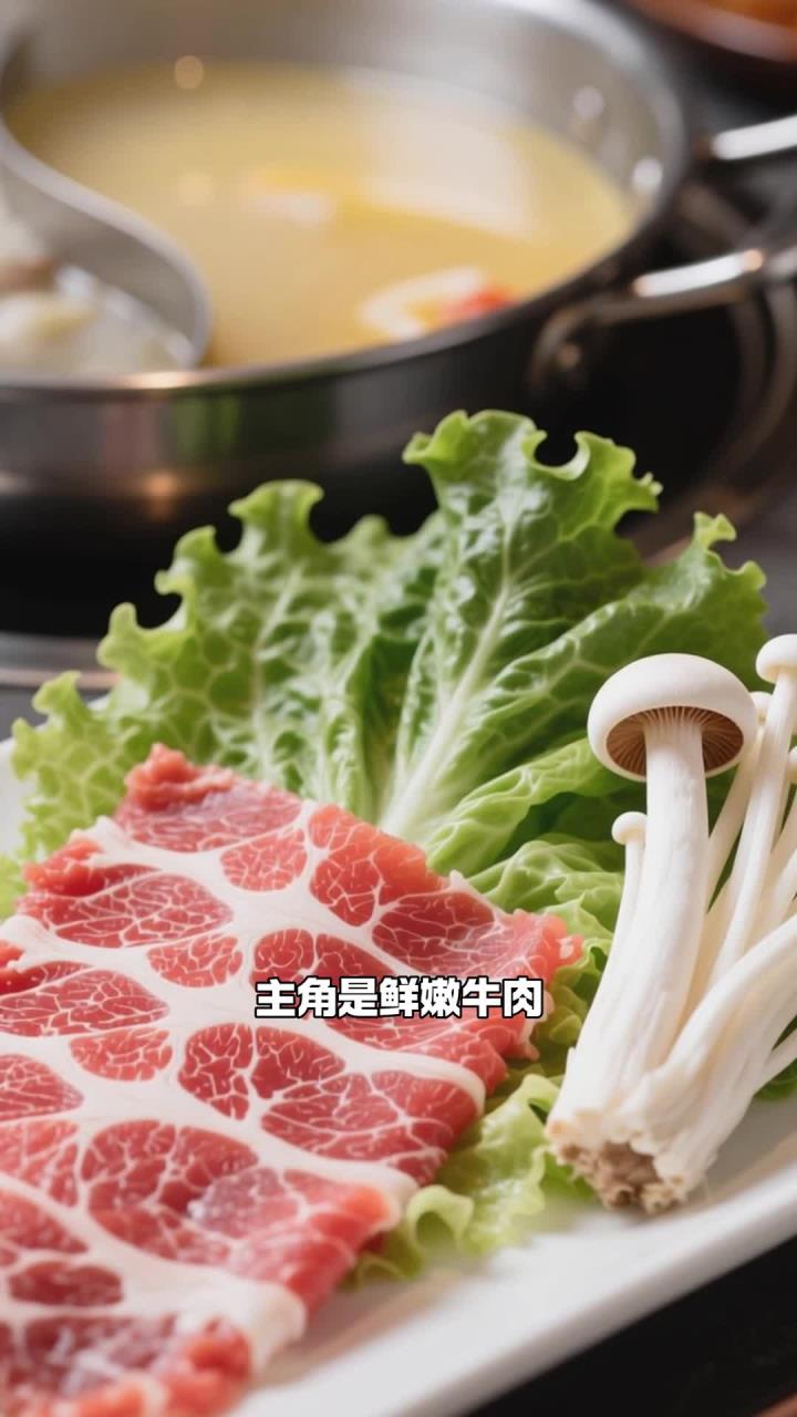 冬季御寒吃牛肉火锅,清汤锅底,多涮蔬菜少涮肉