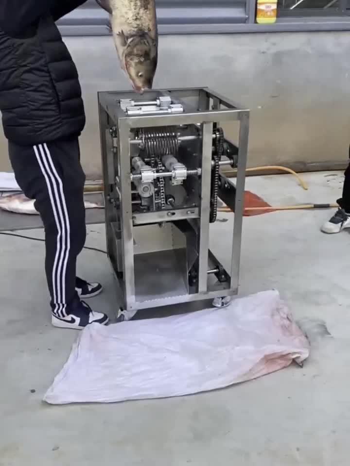 男子发明的全自动杀鱼机,几秒钟就处理好了一条