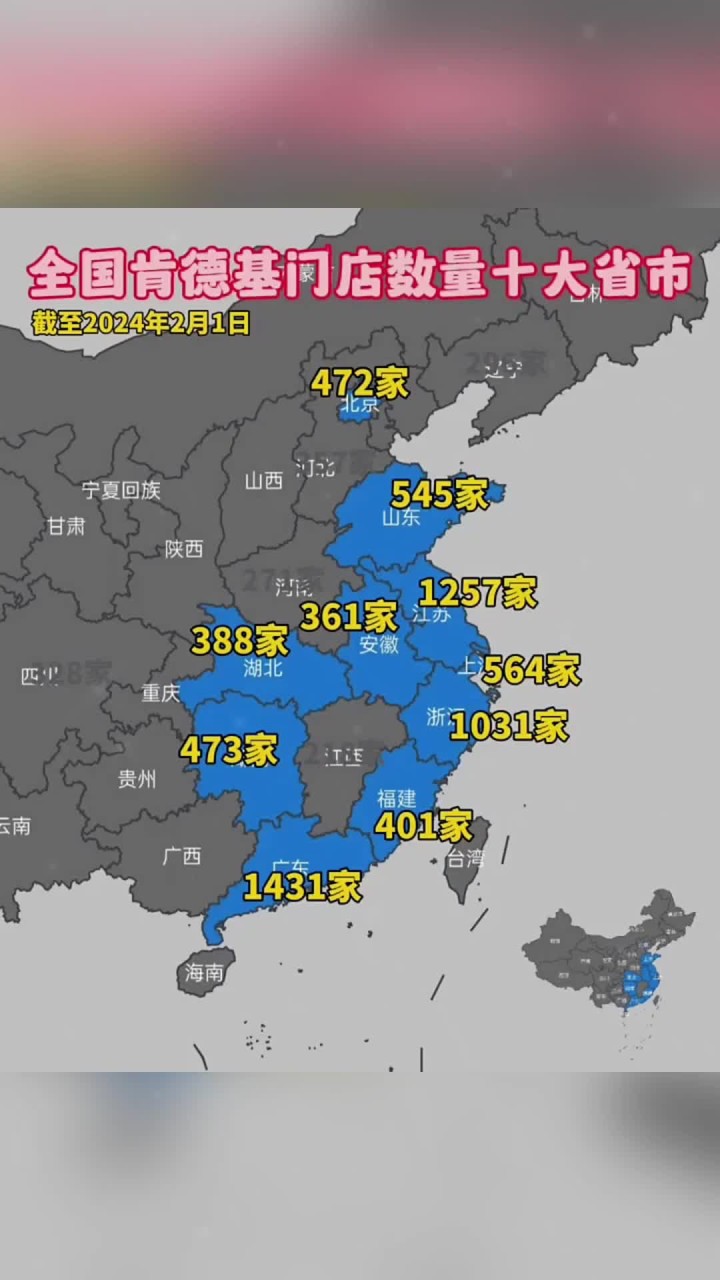 全国肯德基门店数量十大省市