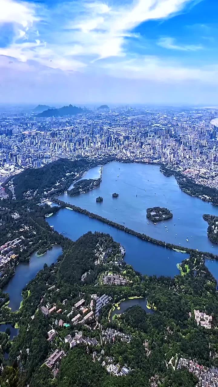 航拍杭州西湖全景!水光潋滟晴方好,谁能拒绝这么美的西湖呢!
