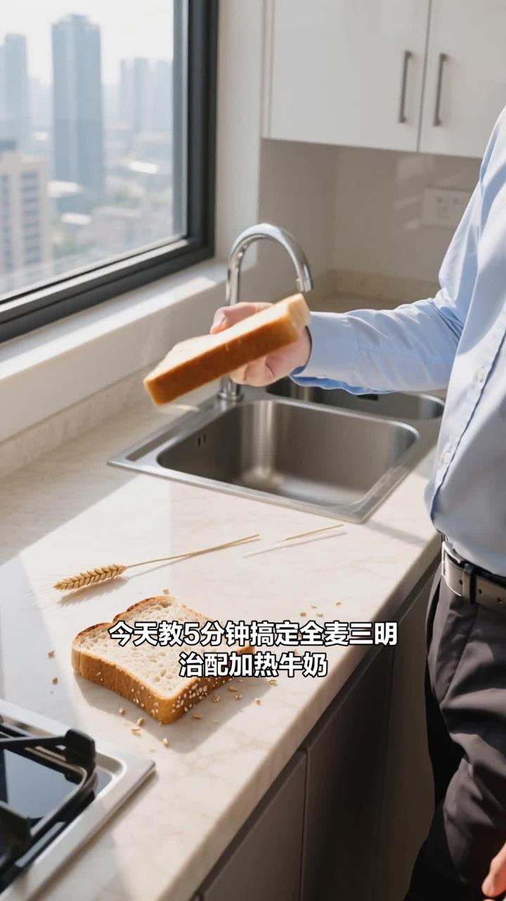 打工人早餐快手做法,全麦三明治 + 热牛奶,5 分钟搞定