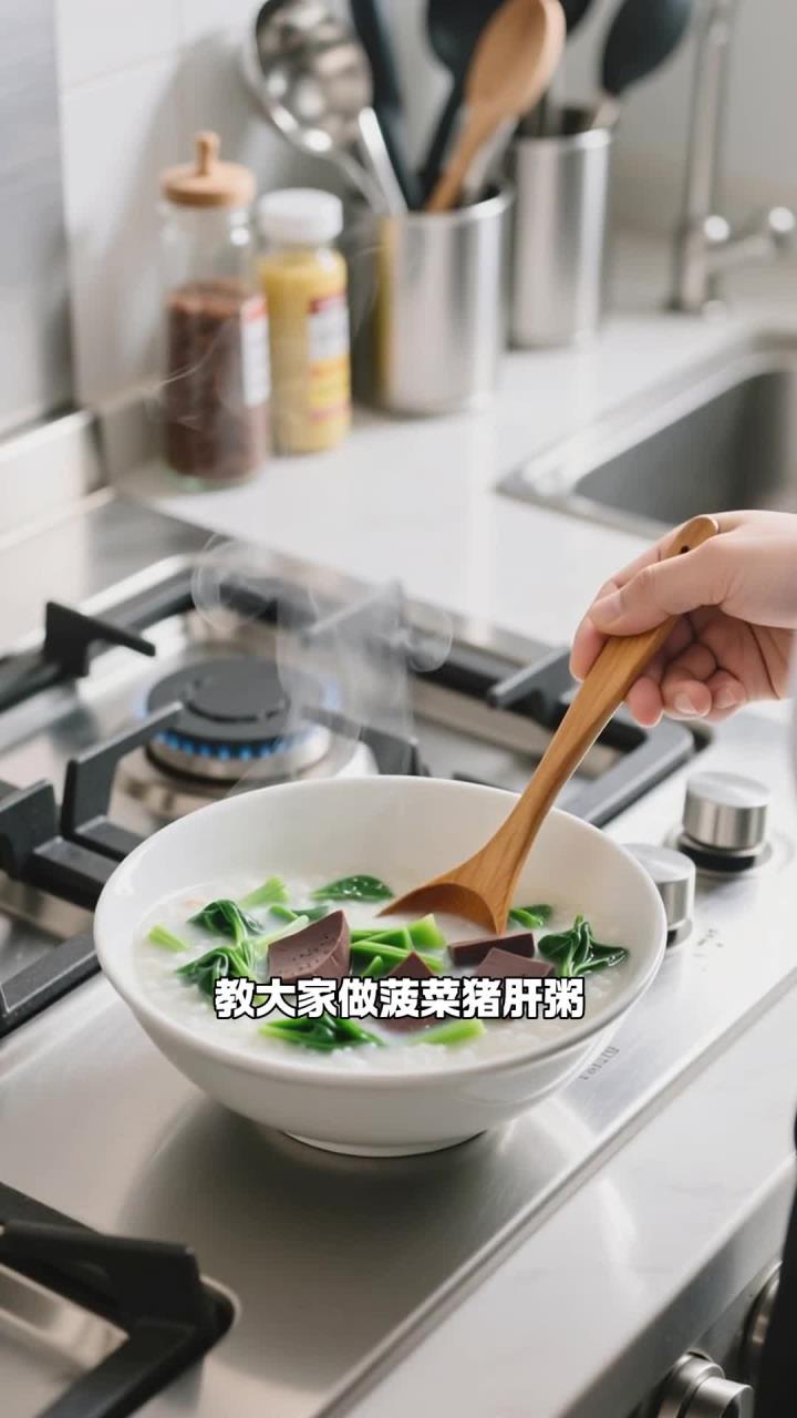 春季养肝粥品,菠菜猪肝粥,滋阴养肝补血明目