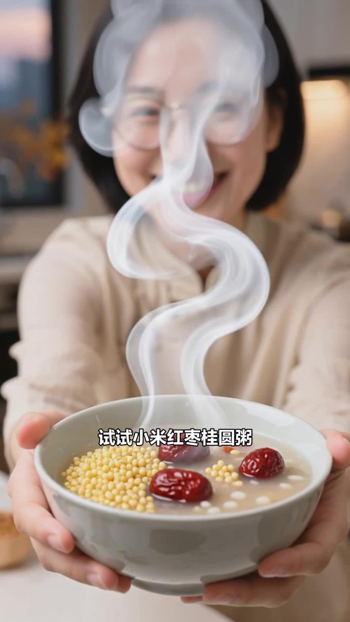 助眠粥品食材搭配,小米 + 红枣 + 桂圆,补气养血安神助眠