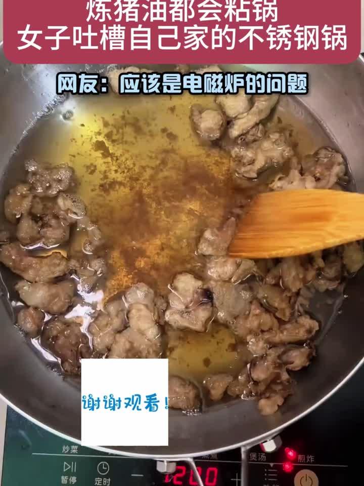 女生吐槽自己不锈钢锅,炸个猪油都能粘锅,网友:是电磁炉的问题