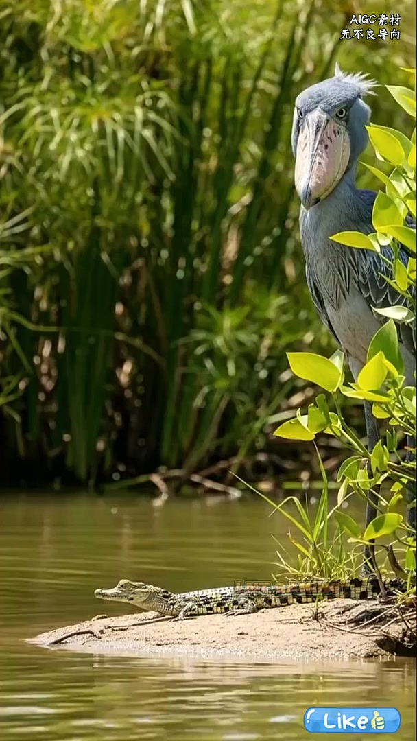 鳄鱼宝宝晒太阳，鲸头鹳突袭叼走！大鳄暴怒反扑，结局意外