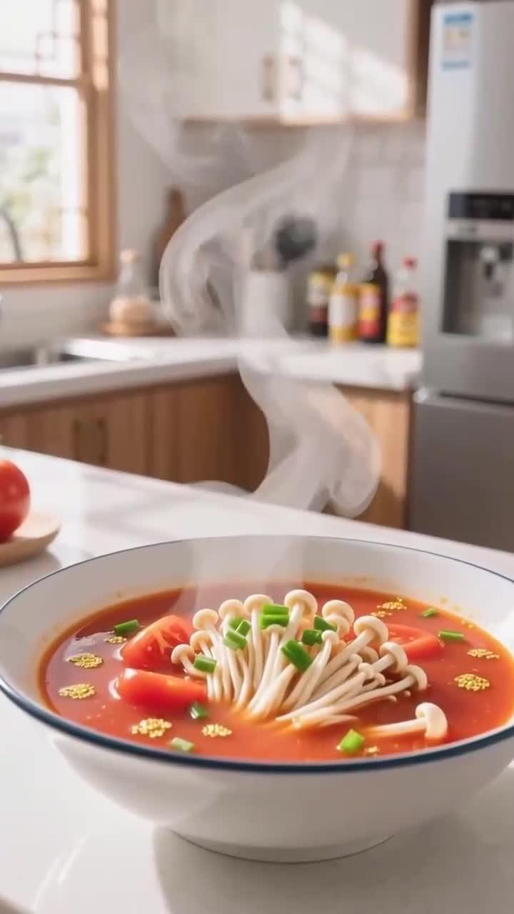 夏日吃番茄金针菇汤,健康养生鲜又美～