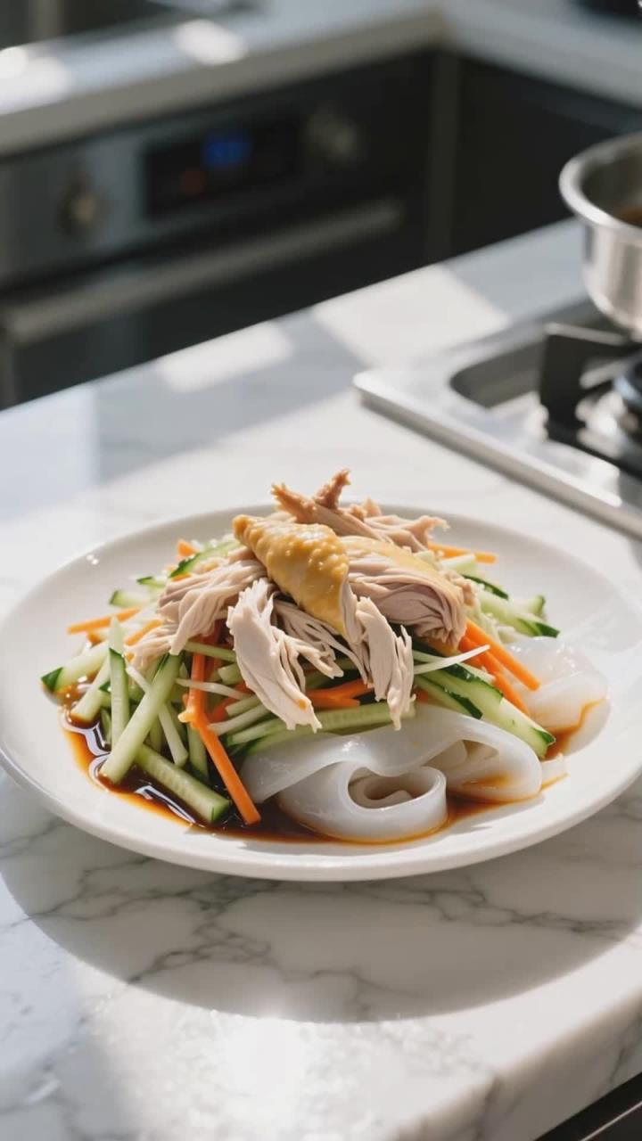 凉拌鸡丝拉皮加入食护菜单,清爽适口,流感期补蛋白易消化