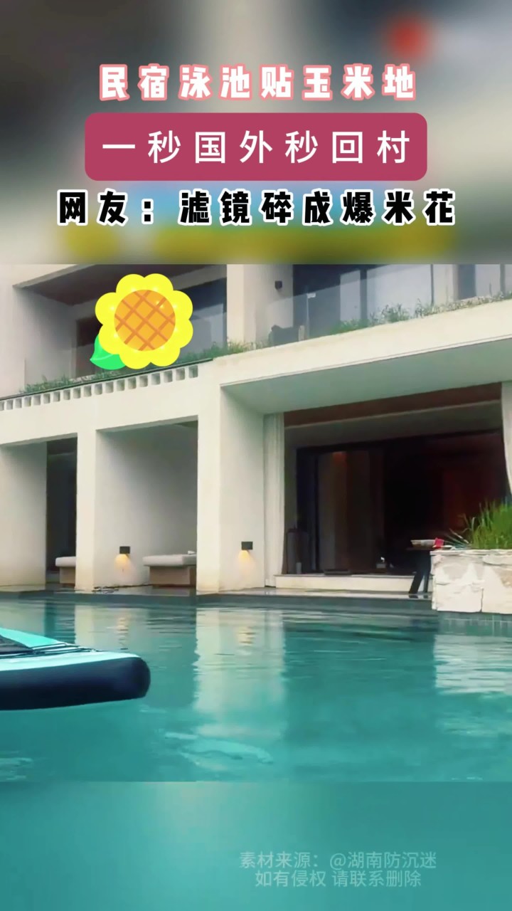 网友在民宿的泳池里玩耍,旁边居然是片玉米地,网友:转镜头前还以为在国外