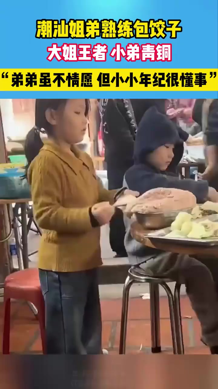 潮汕姐弟熟练包饺子