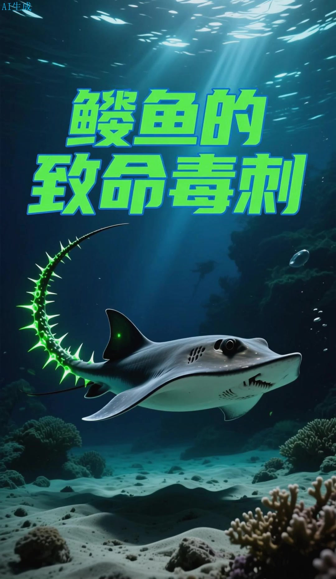鳐鱼尾部毒刺警惕摆动