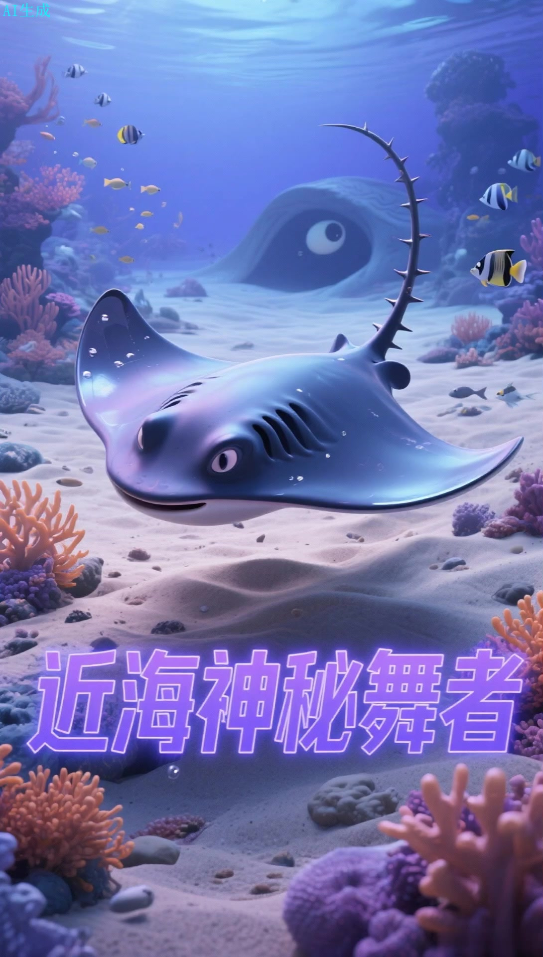 魟鱼扁平游动，近海的底栖鱼类