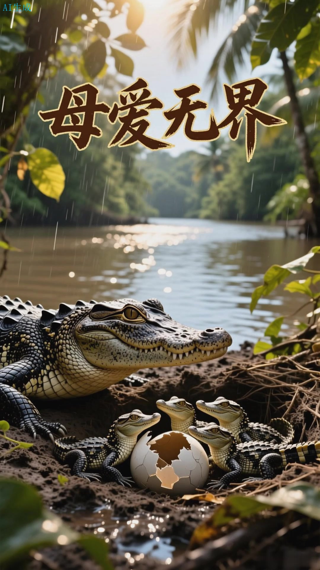 鳄鱼产卵后细心守护巢穴直至幼崽孵化