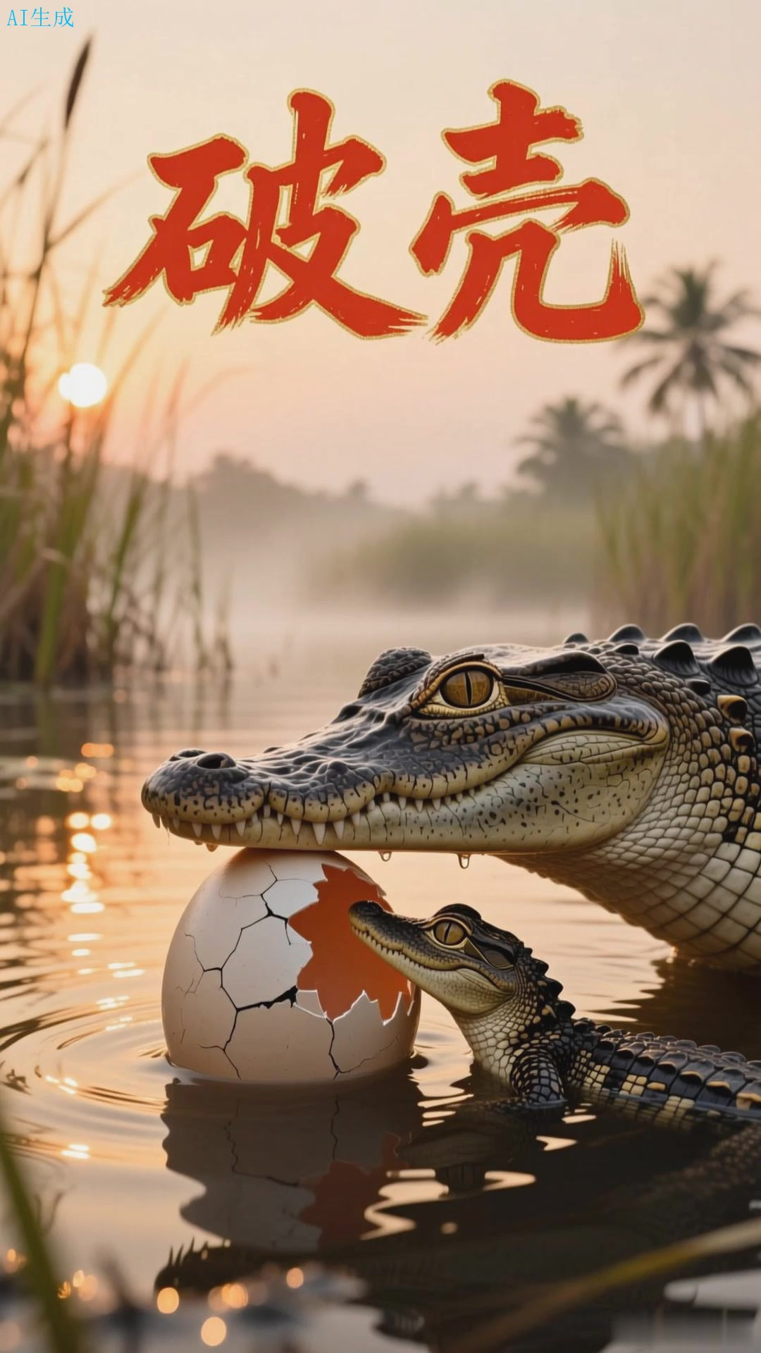 鳄鱼幼崽发出叫声,母亲助其破壳而出