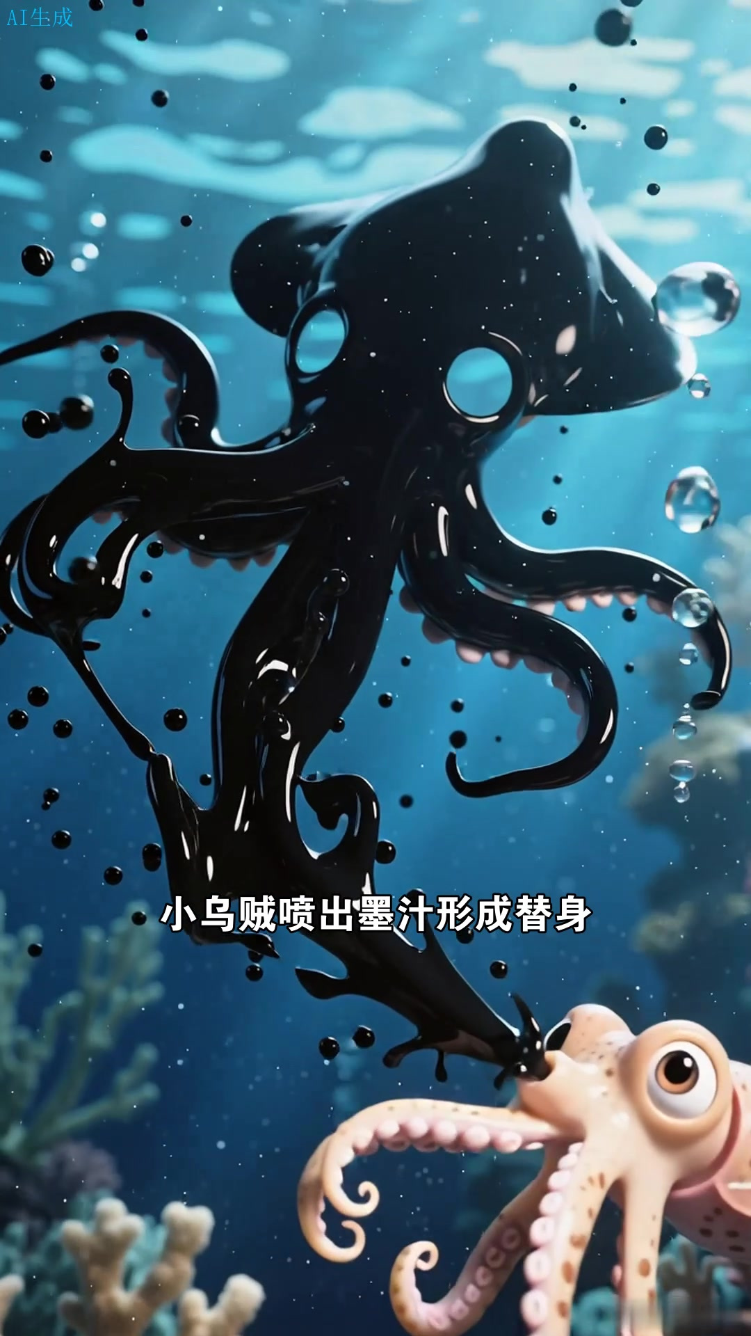 乌贼，墨影替身，喷出的墨汁能形成自己的形状迷惑捕食者