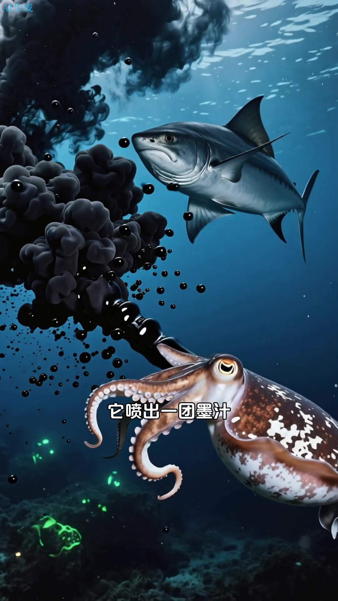 墨鱼喷墨遮挡视线