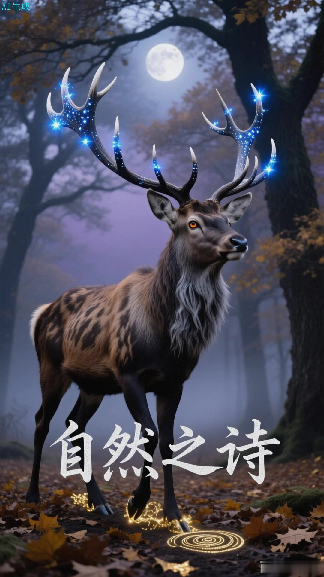 黇鹿抖落欧洲橡树林的落叶