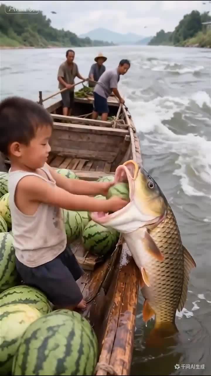 小萌娃也太可爱了还知道喂鱼