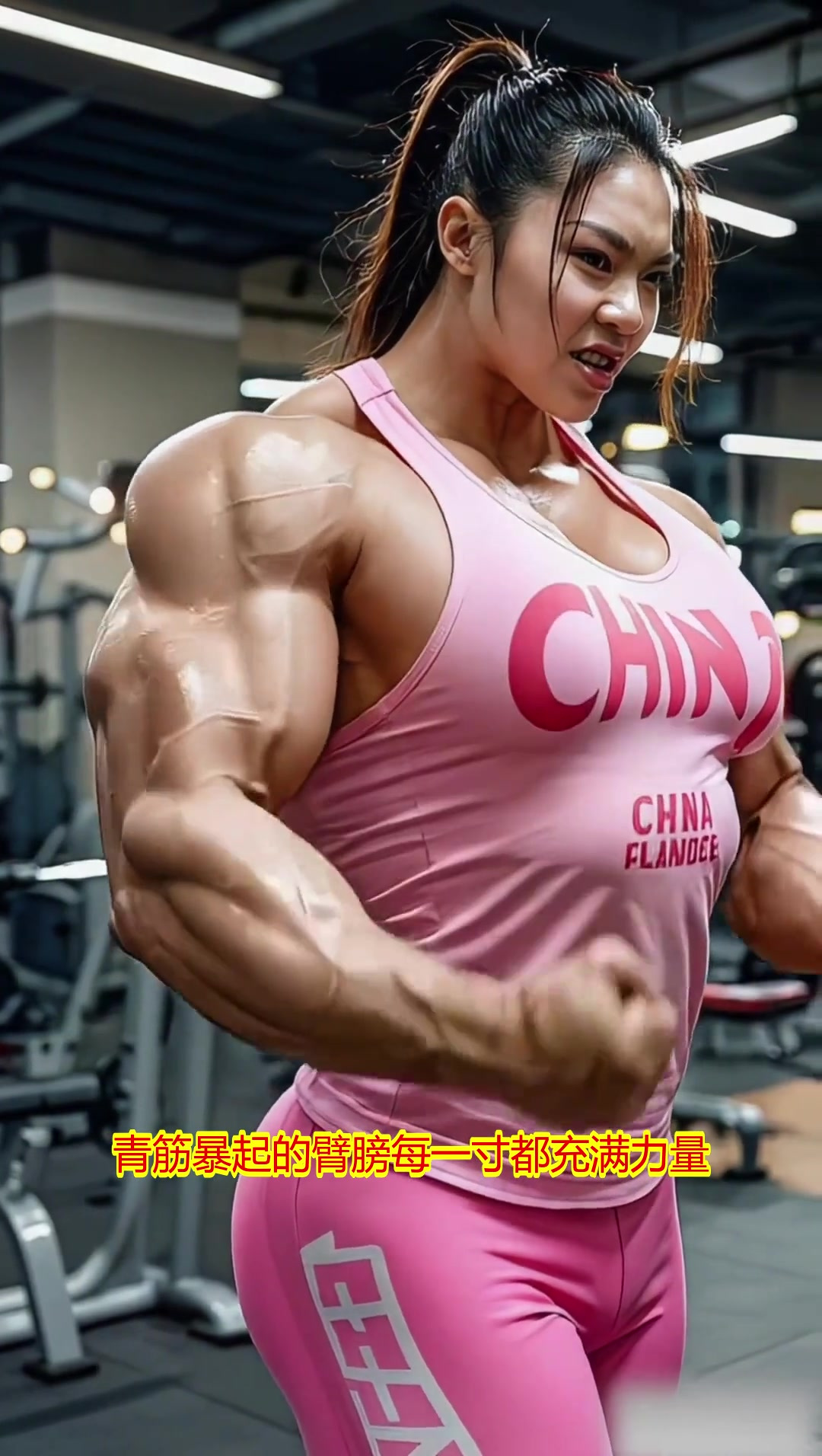 中国女将晒肌肉,粉色战衣藏不住!