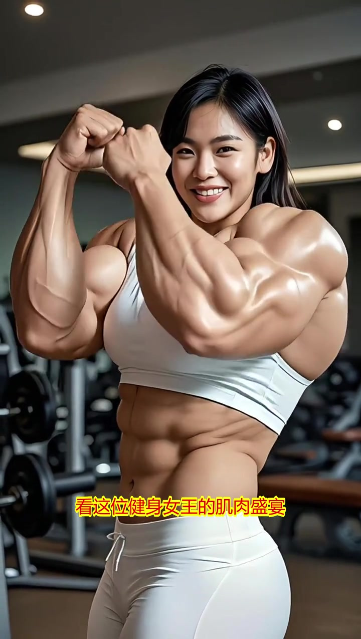 健身女王秀肌肉，青筋暴起笑容甜，背阔肌炸裂你敢挑战吗？