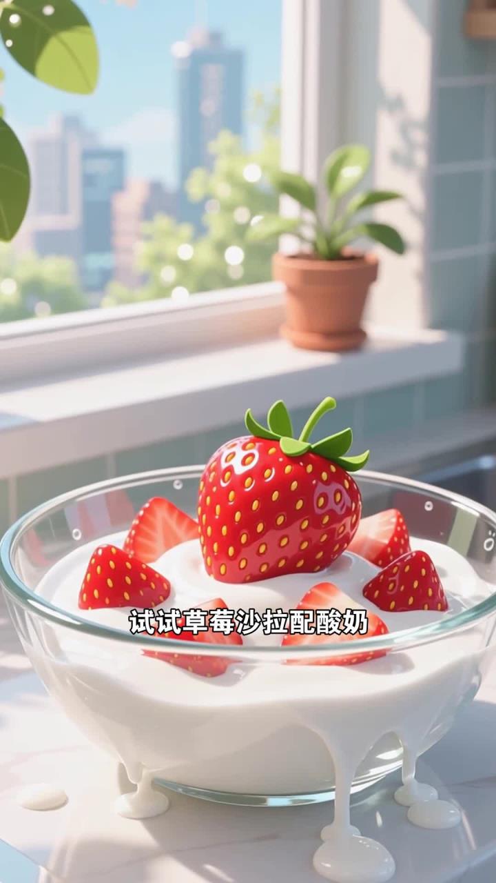 春季吃草莓沙拉,搭配酸奶助健康养生～