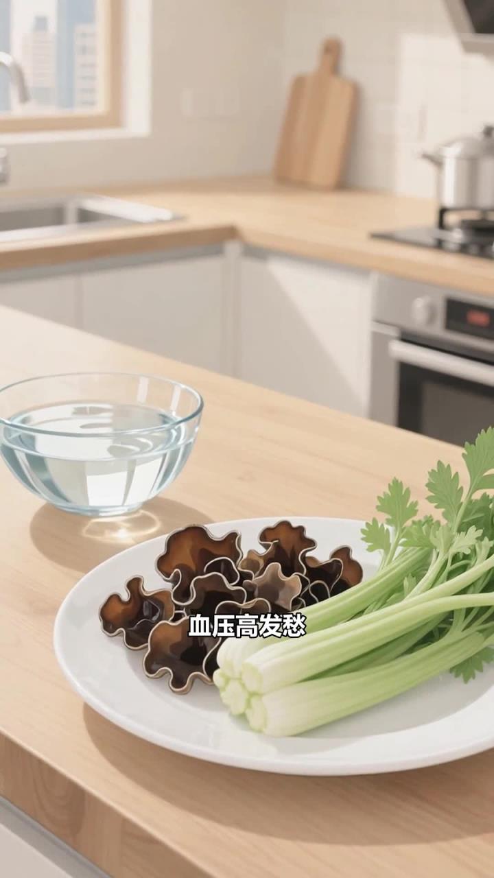 木耳搭芹菜咋拌,焯水后拌,清肠还降血压!