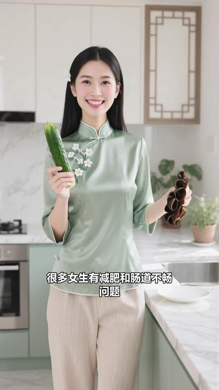 女生吃凉拌木耳黄瓜咋做,清肠还减肥!