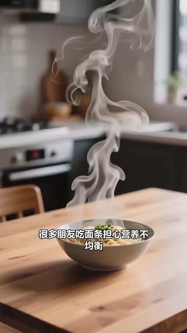 吃面条加鸡蛋 + 青菜，营养均衡