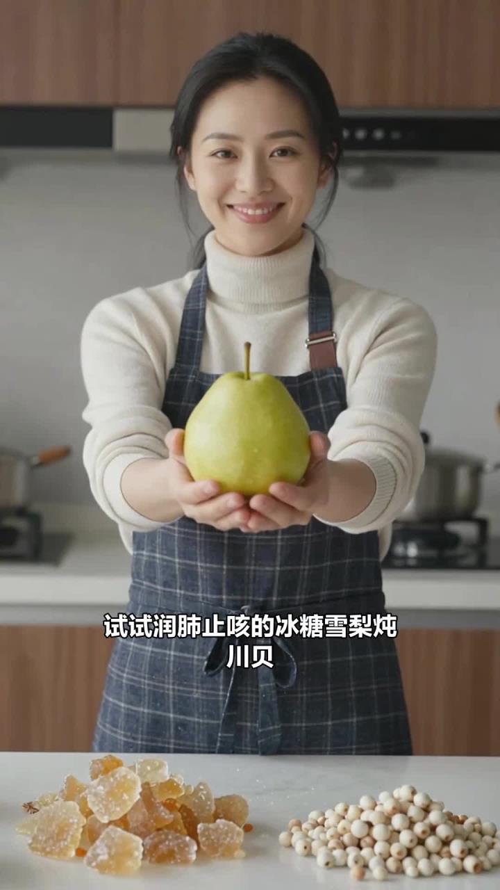 冰糖雪梨炖川贝,润肺止咳,嗓子不难受