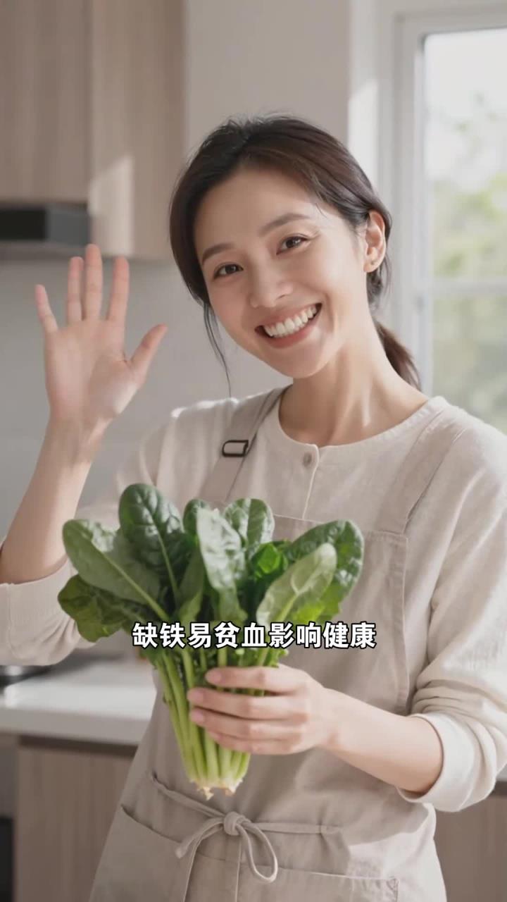 午餐吃份清炒菠菜，补充铁元素，预防缺铁性贫血问题！