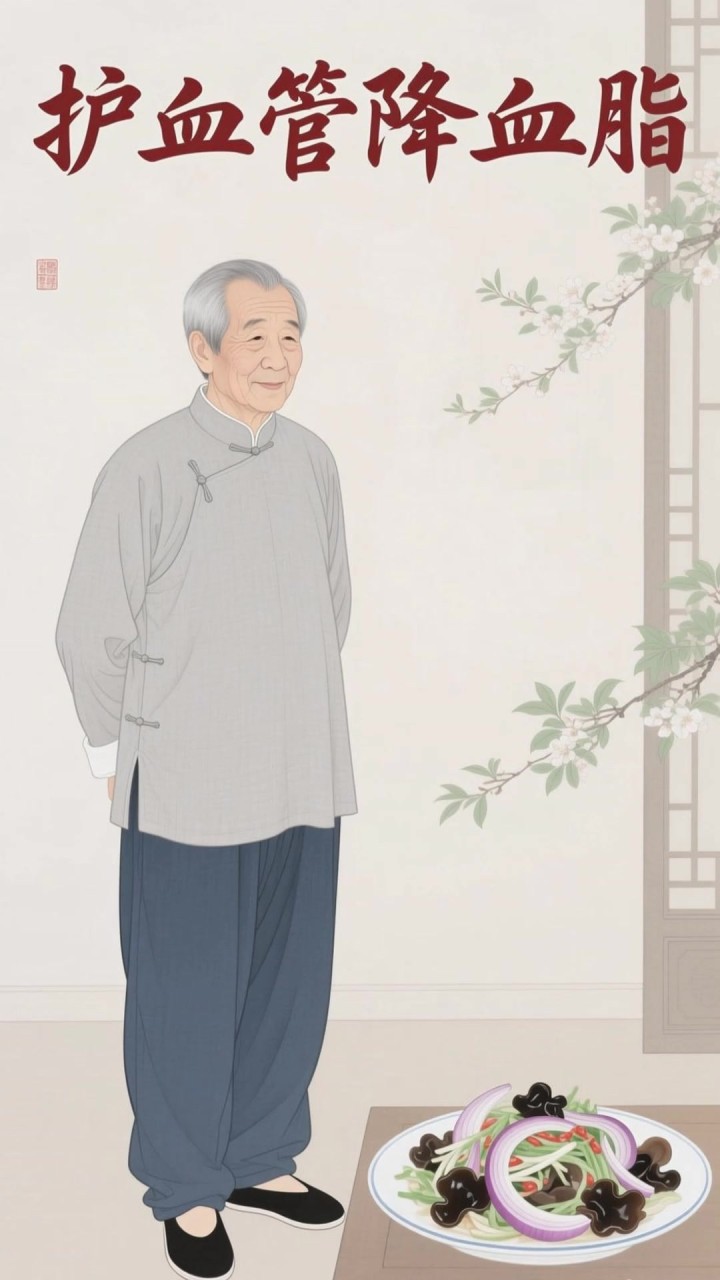 厨房常见的洋葱,和木耳凉拌,中老年人吃着护血管降血脂
