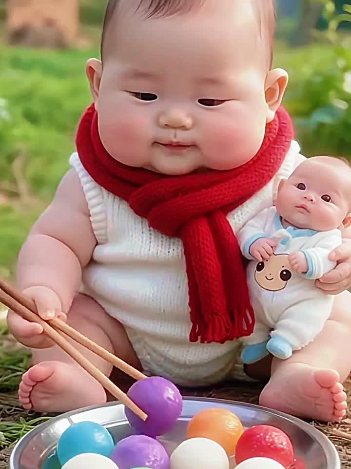 小娃娃吃汤圆的动作,真的萌化了