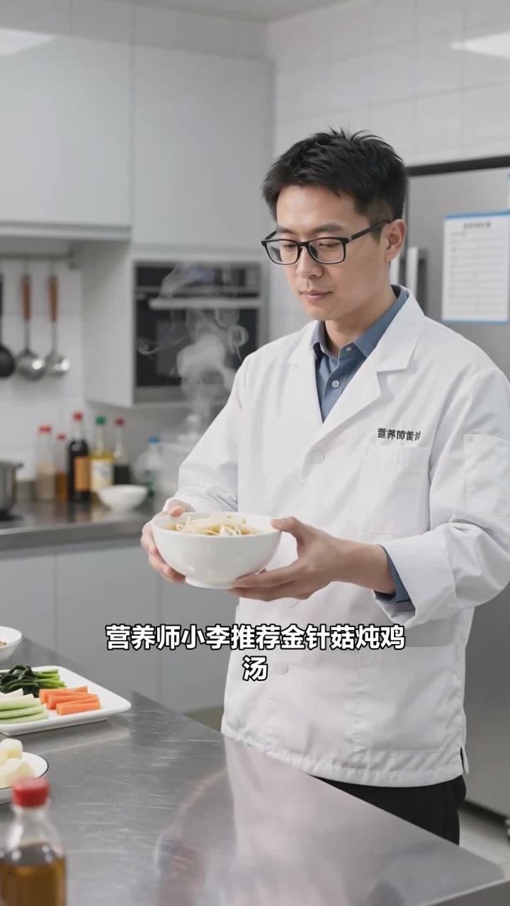 金针菇炖鸡汤流感食护,纤维 + 蛋白,均衡营养
