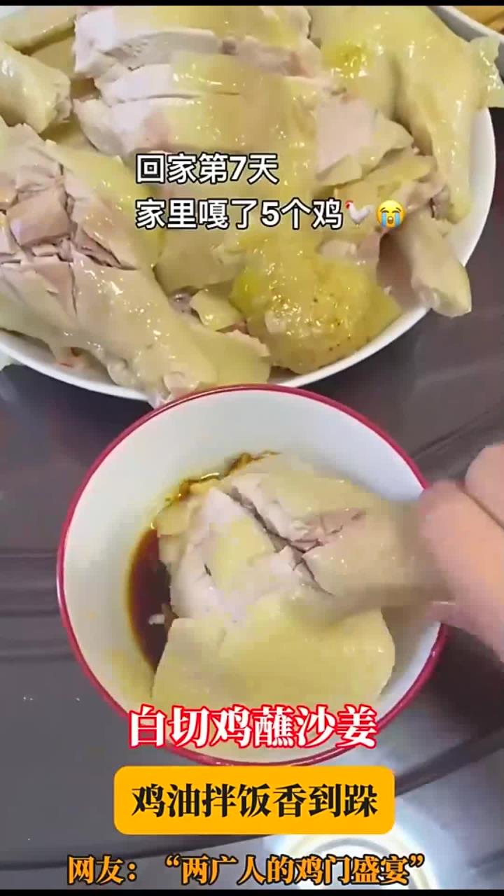 白切鸡蘸沙姜,鸡油拌饭香到跺