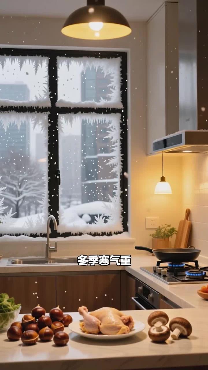 冬季宜食栗子炖鸡块加香菇,补肾强筋健脾胃