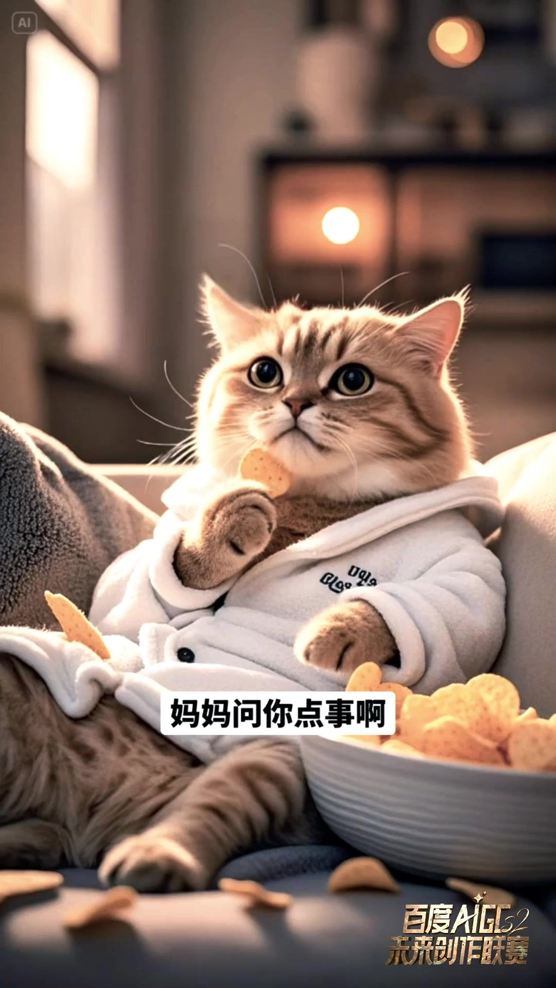 橘猫穿浴袍吃薯片，下一秒的表情绝了