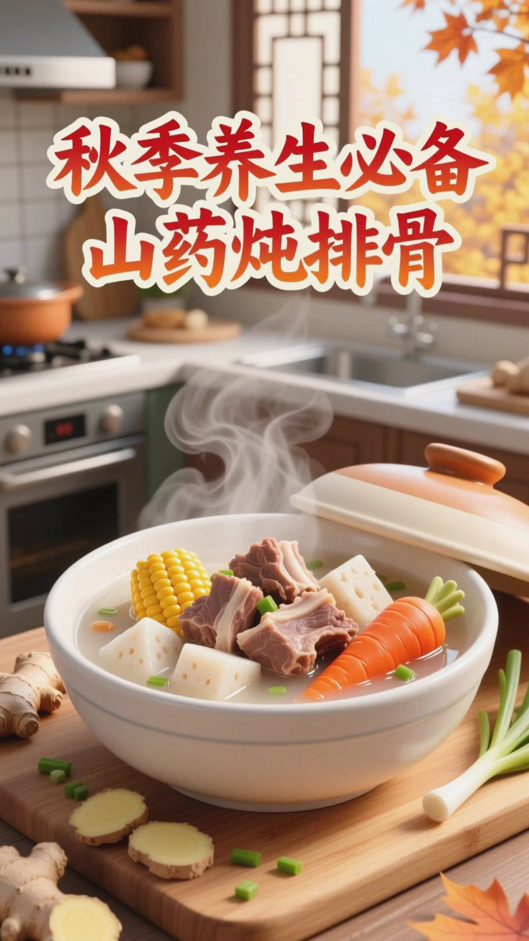 山药炖排骨，加玉米胡萝卜更鲜香