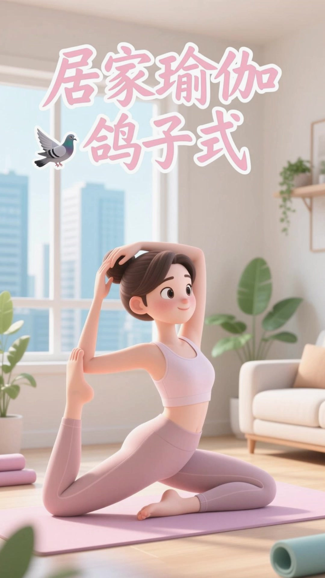 居家瑜伽鸽子式，轻松拉伸大腿