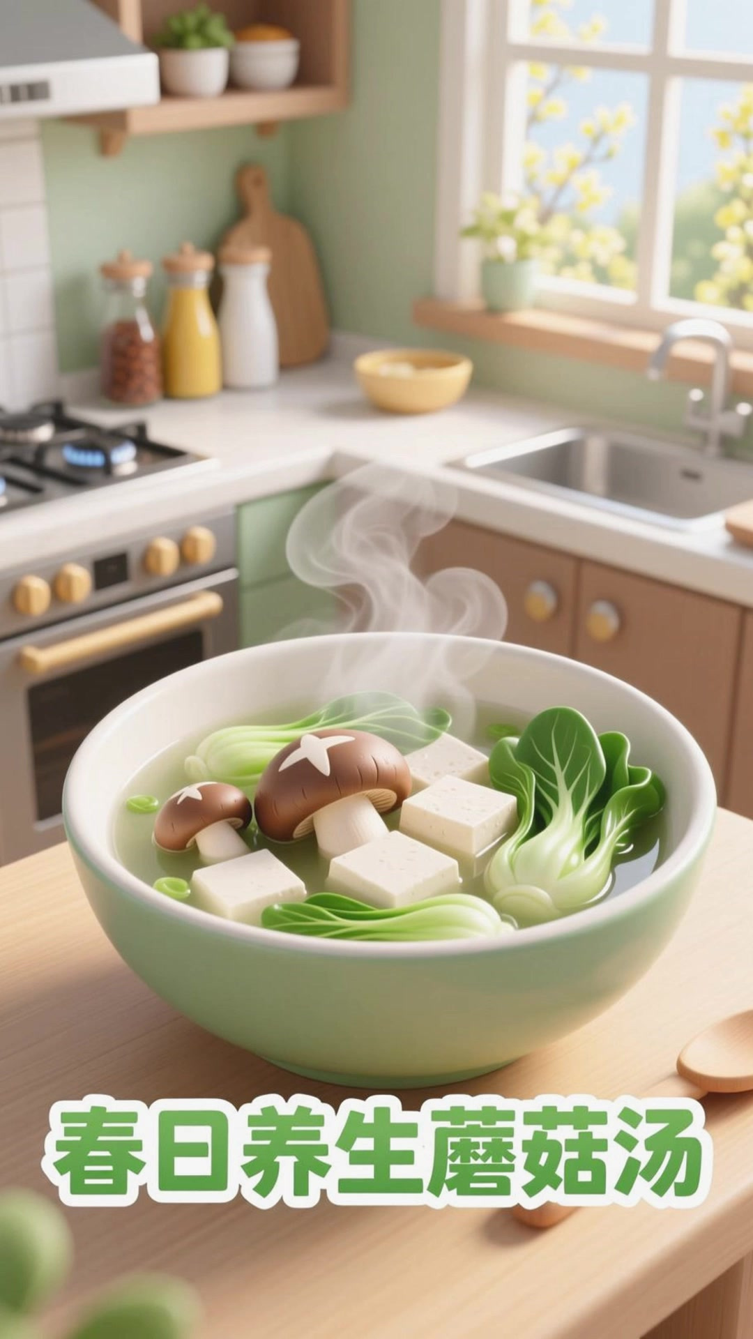 吃蘑菇青菜豆腐汤,鲜香清淡养生餐