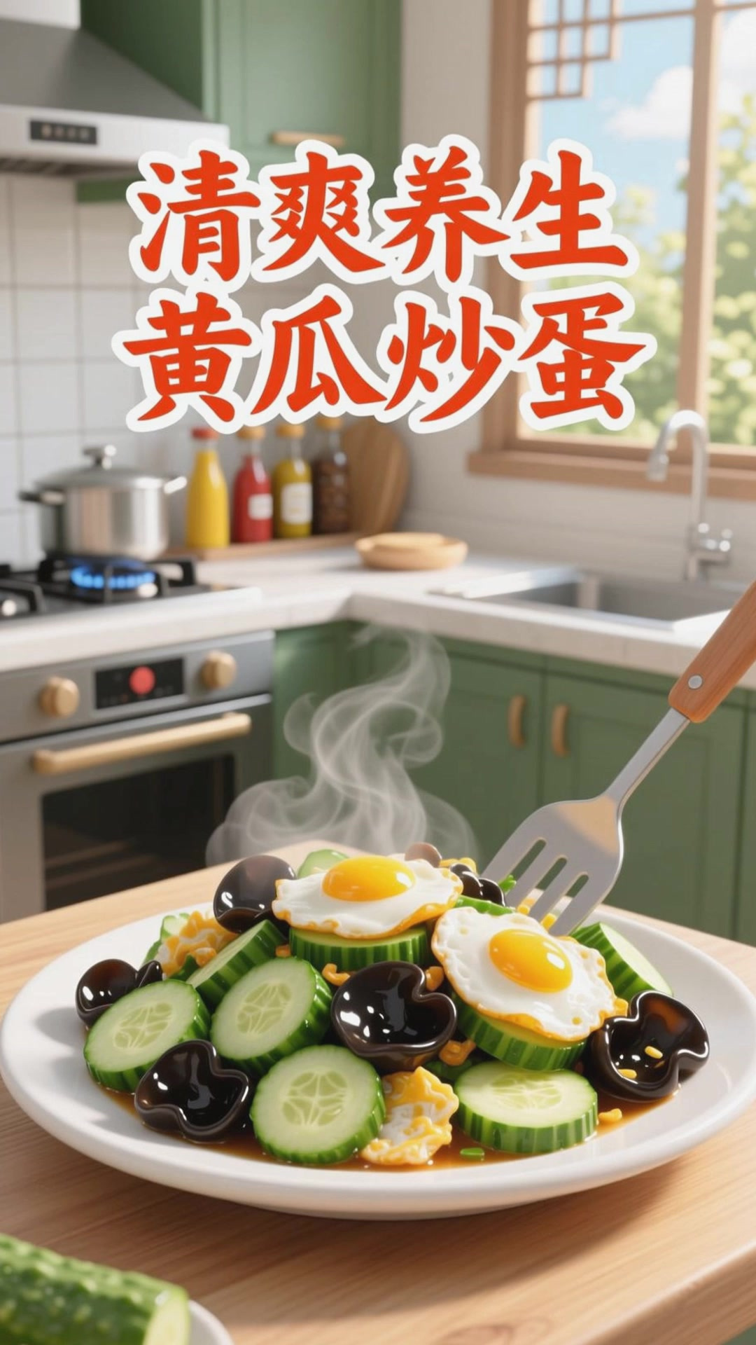 黄瓜炒鸡蛋,加木耳清爽超下饭