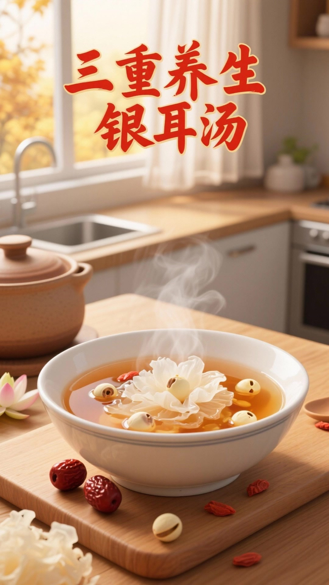 莲子百合银耳汤，三重养生超滋润