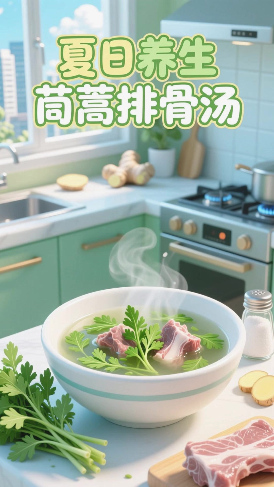 夏季养生清爽，茼蒿排骨汤