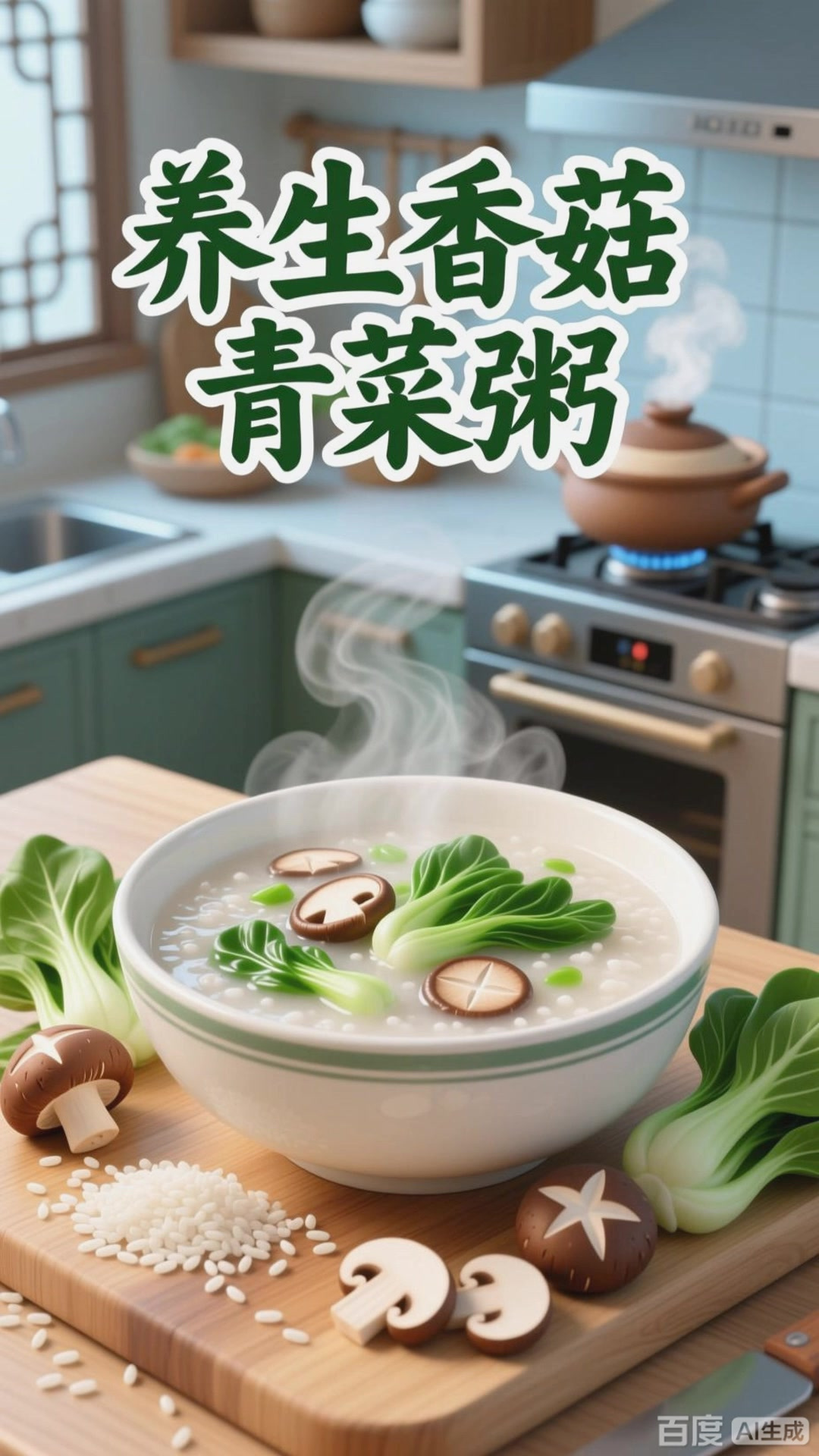 香菇青菜粥，鲜香清淡养生之选