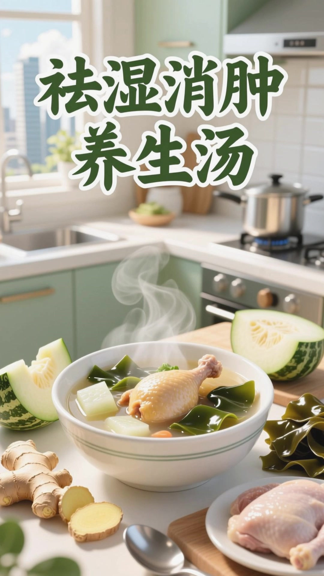 冬瓜海带炖鸡汤，祛湿消肿超合适